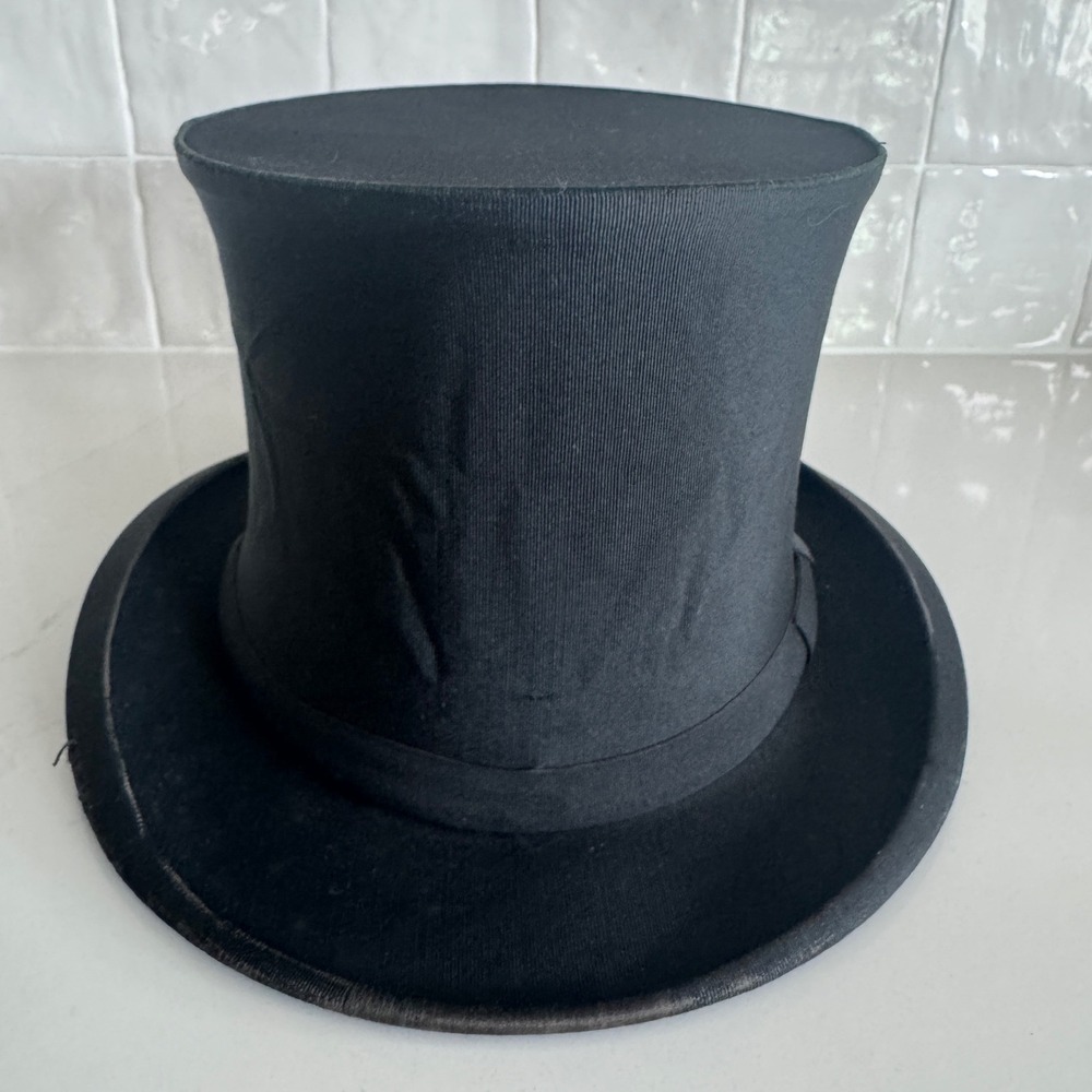 A.J. White Ltd Top Hat Mens 7 1/4 Black Silk Grosgrain Collapsible Opera London - Picture 5 of 13